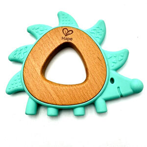 HAPE Aqua Blue Wooden Hedgehog Teether Gum Massager BPA free 0-18 Month Baby Toy